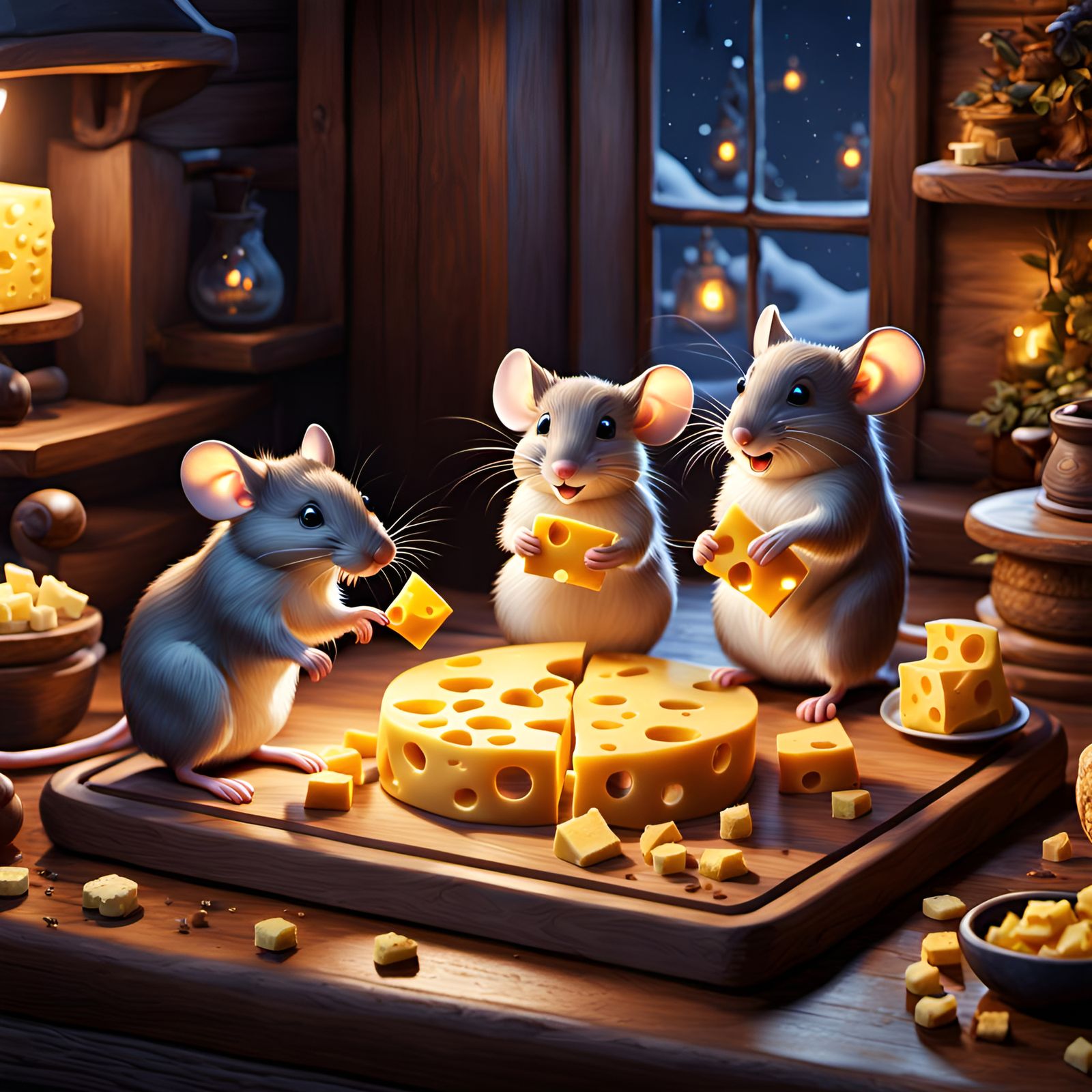 Mice Family's Cheese Puzzle, Detailed Matte Painting