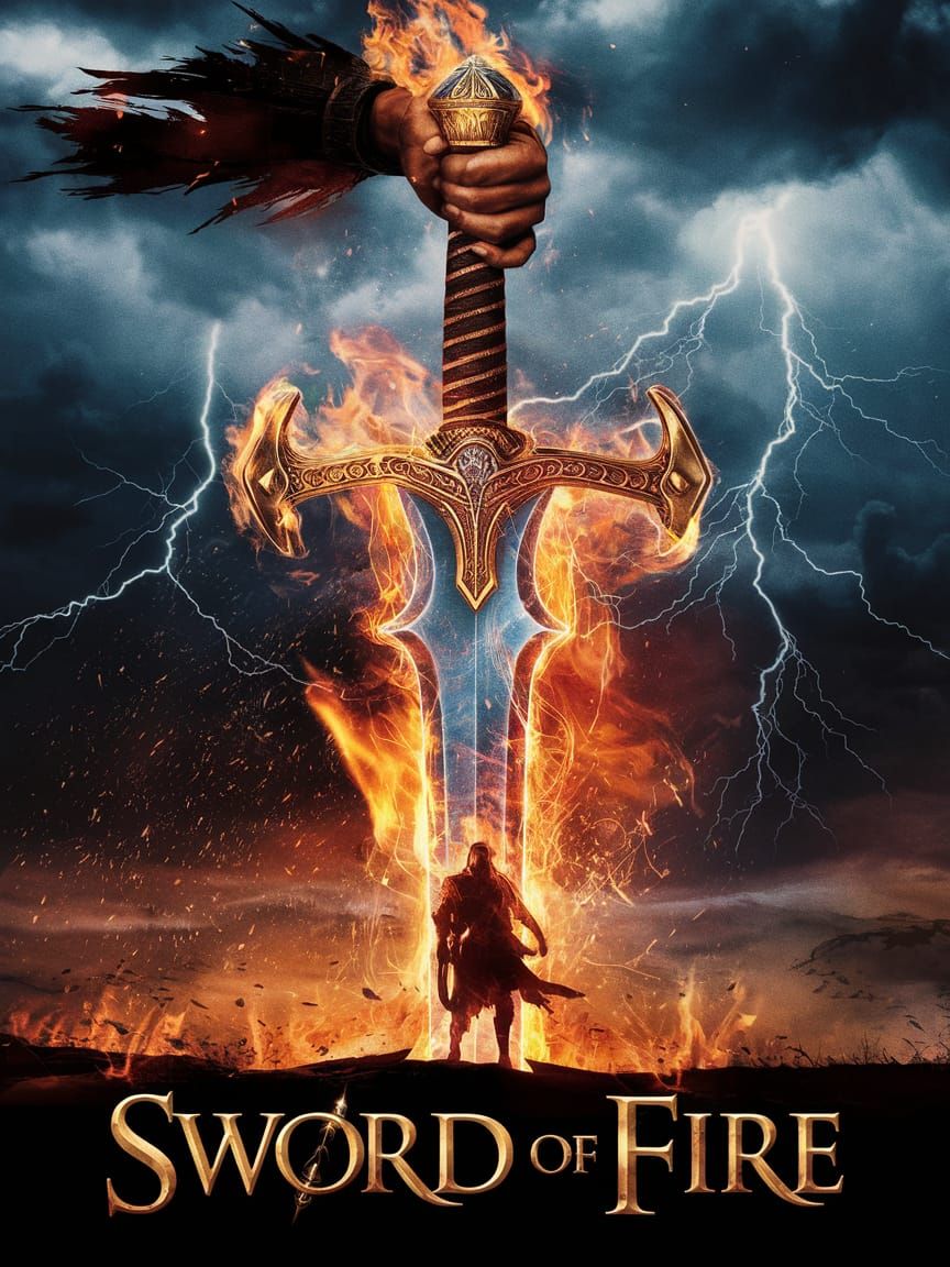 Fantasy Movie Poster with Fiery Sword