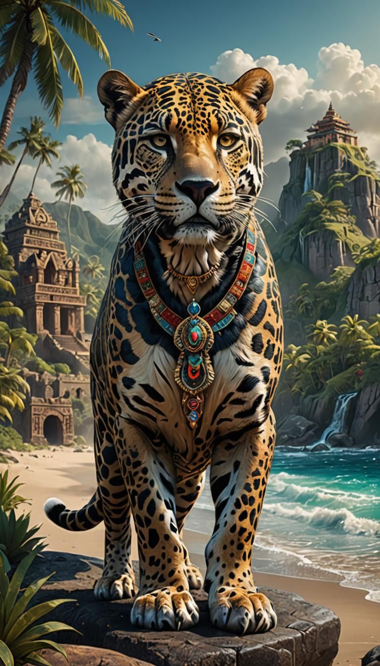 Mystical Tattoo Design: Sorceress, Jaguar, and Mayan Goddess