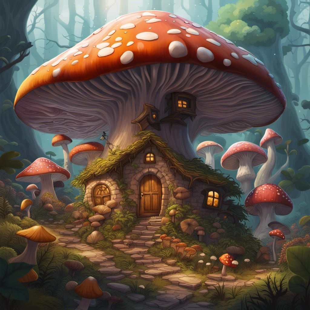 Mushroom Village with Fairies in Hyperrealistic Style