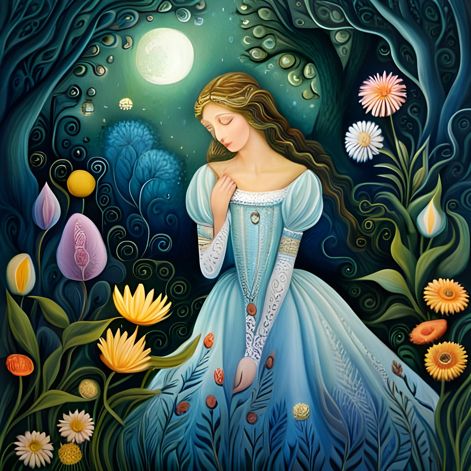 Enchanted Garden Nocturne with Fantasy Art Elements