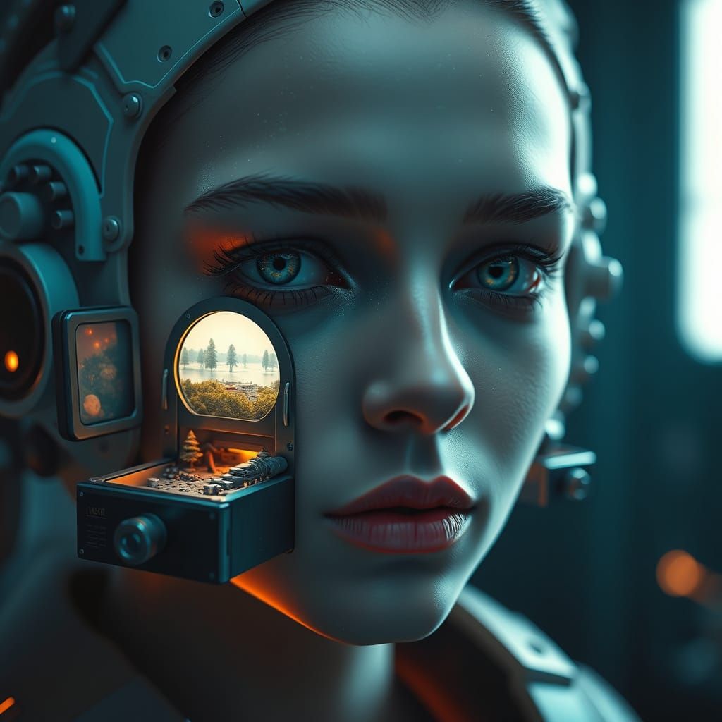 Surreal Human Face Portrait with Miniature Worlds