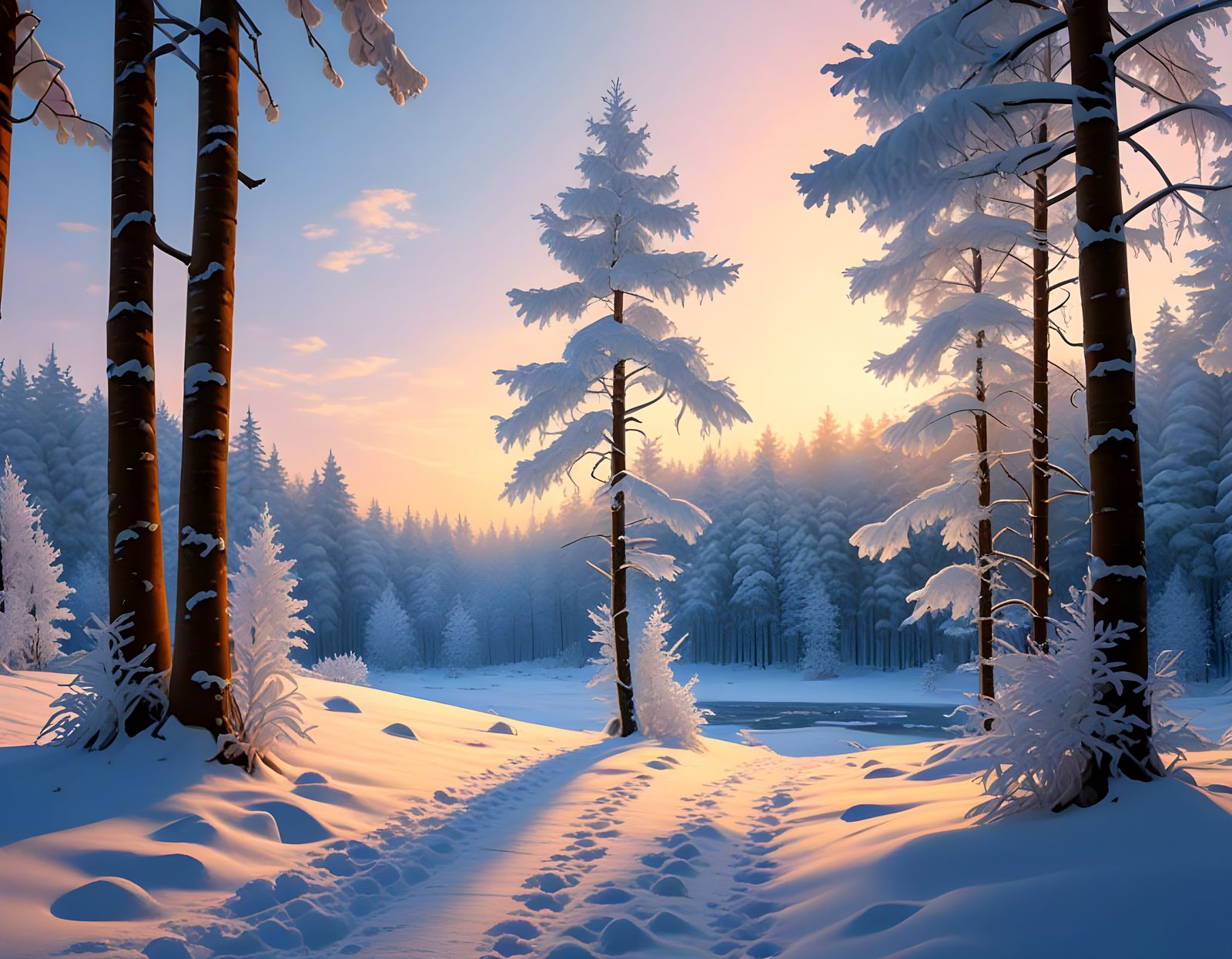 Serenic Winter Wonderland in Vibrant Oil Painting