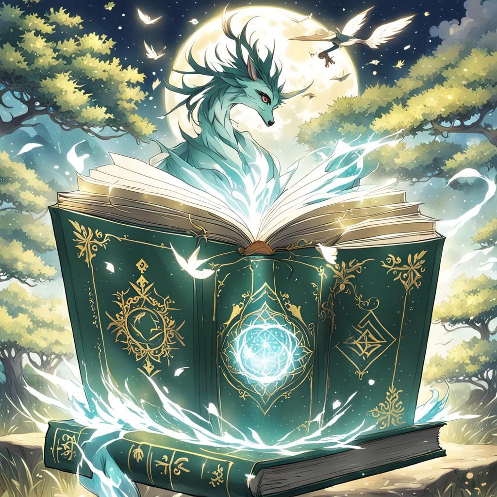Magical Book Comes to Life: Anime Style Illustration