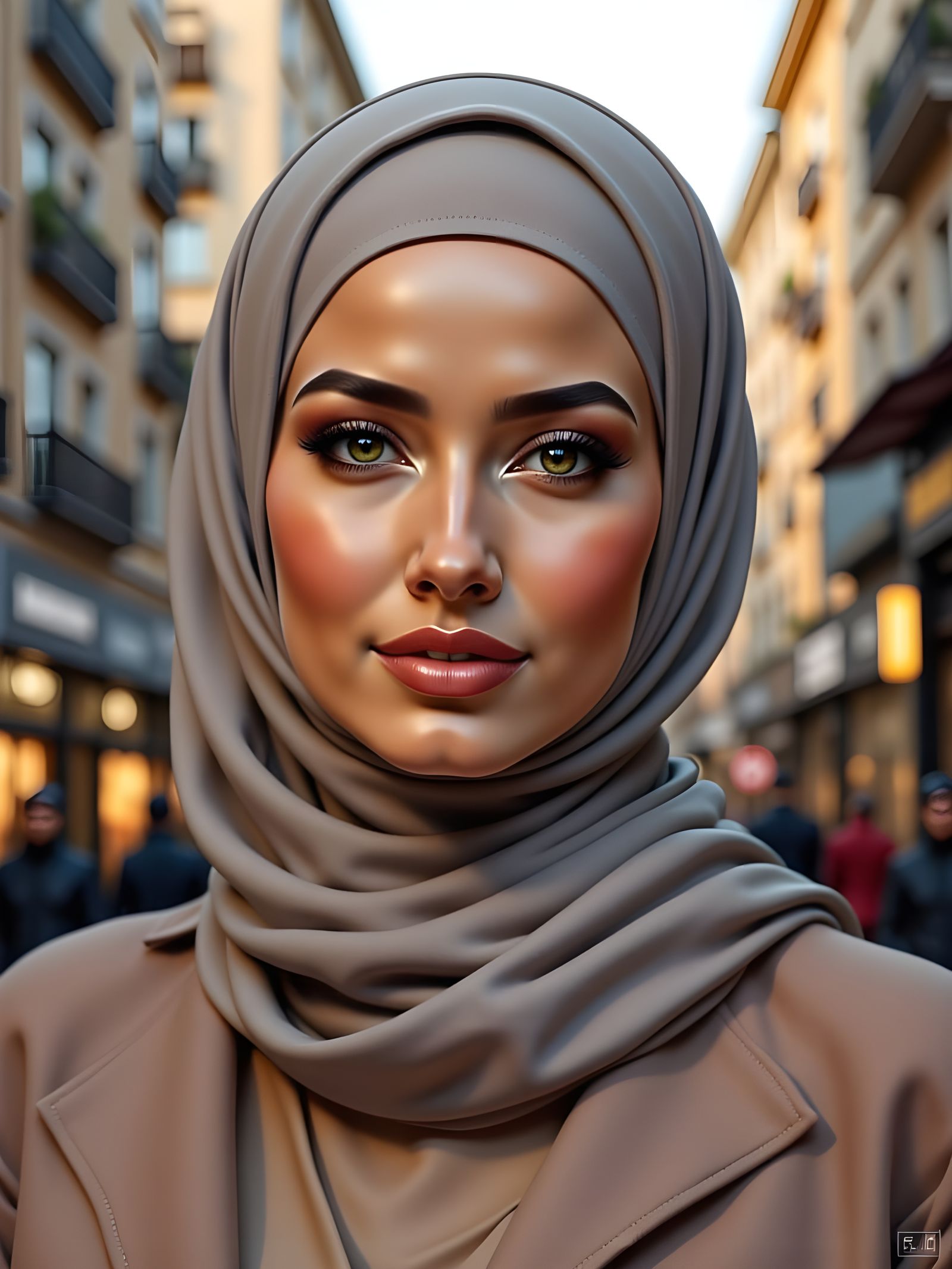 Serene Woman in Modest Hijab in Bustling City