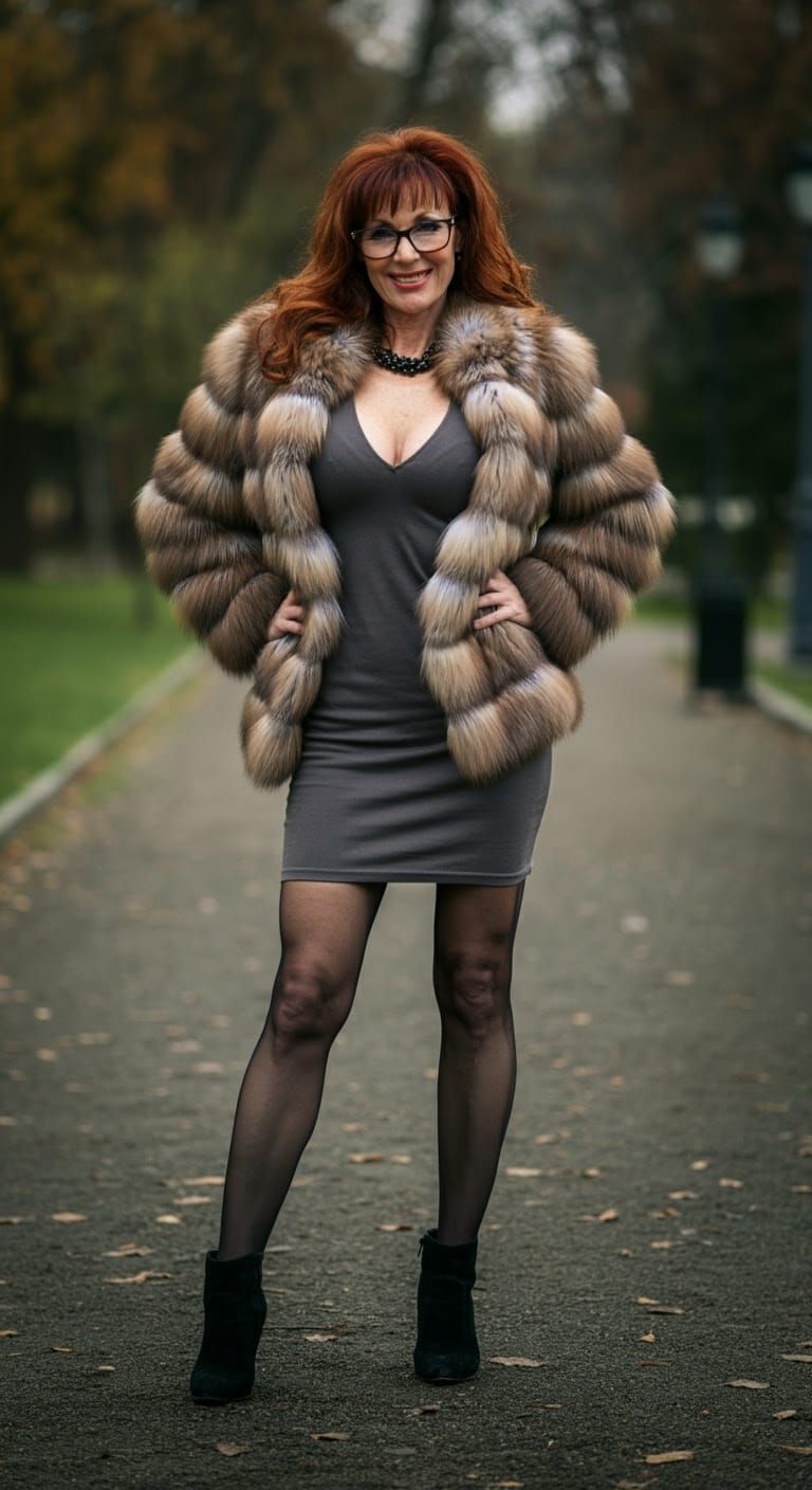 Elegant Woman Exudes Confidence in Park Setting, Inspired by...