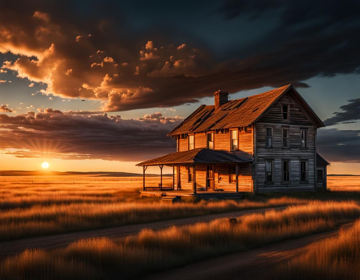 Prairie Homestead at Sunset: 8k Professional Photo