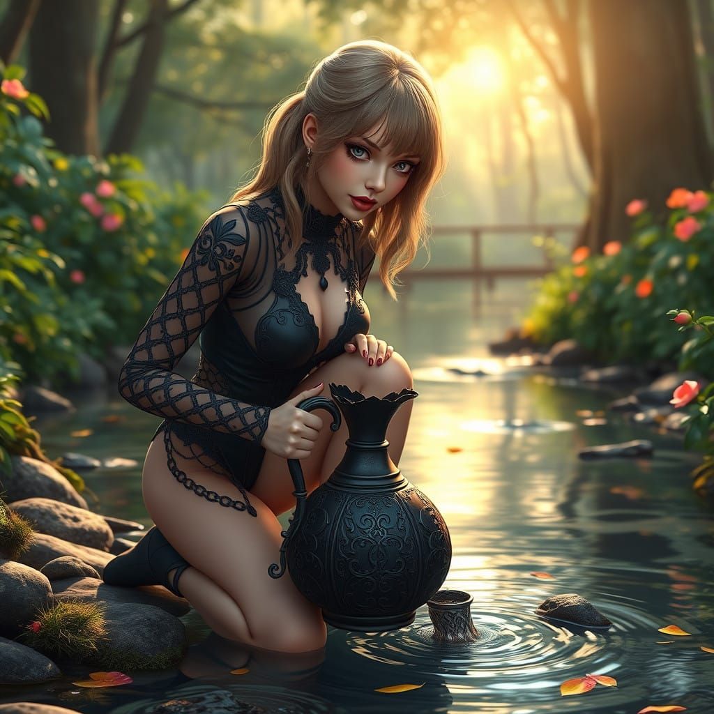 Taylor Swift in Tranquil 3D Anime Forest Scene