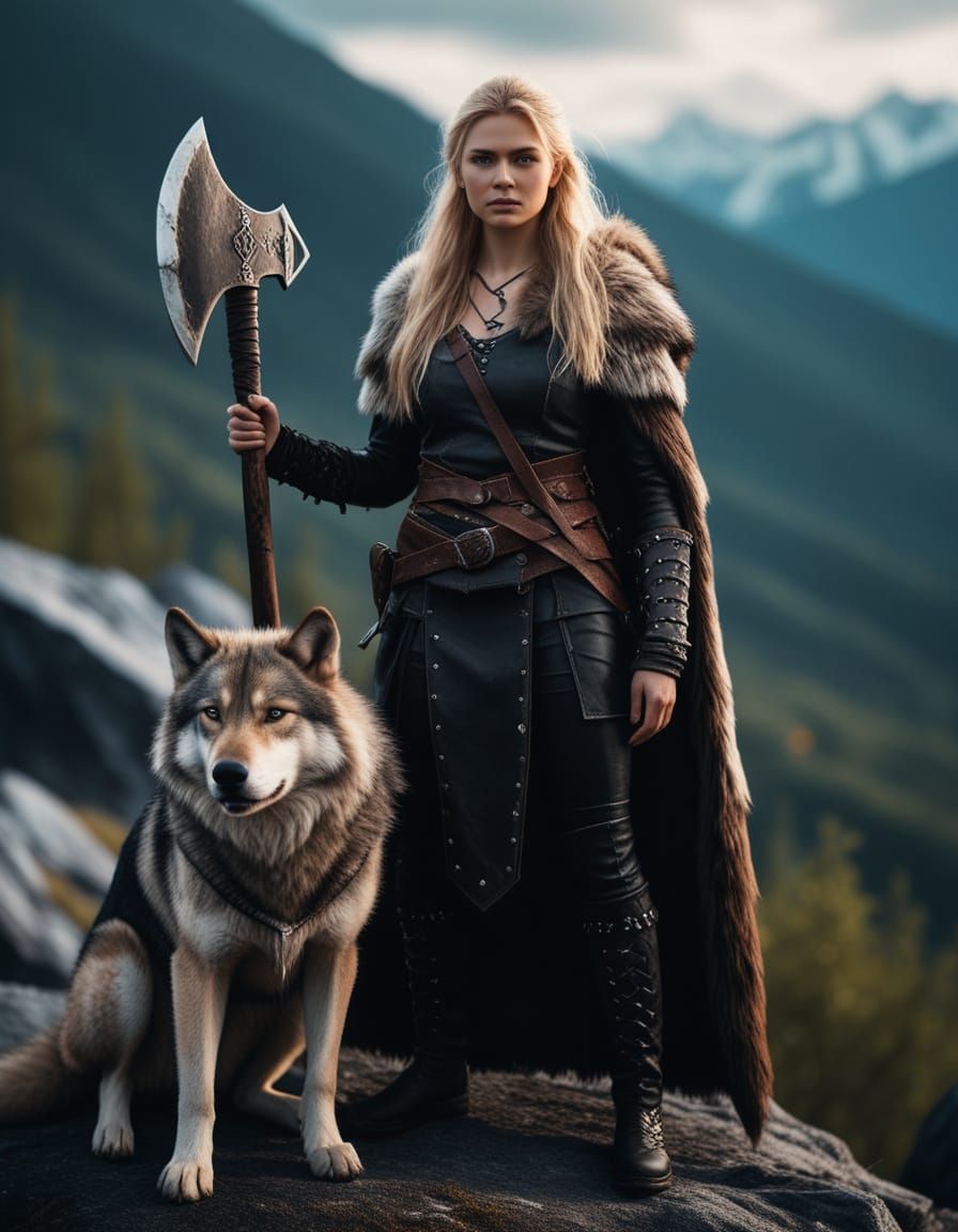 Viking Woman With Wolf Cub Fantasy Concept Art