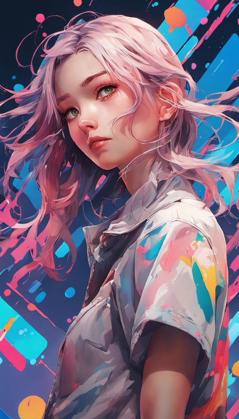 Anime Girl with Hyperrealistic Surreal Background