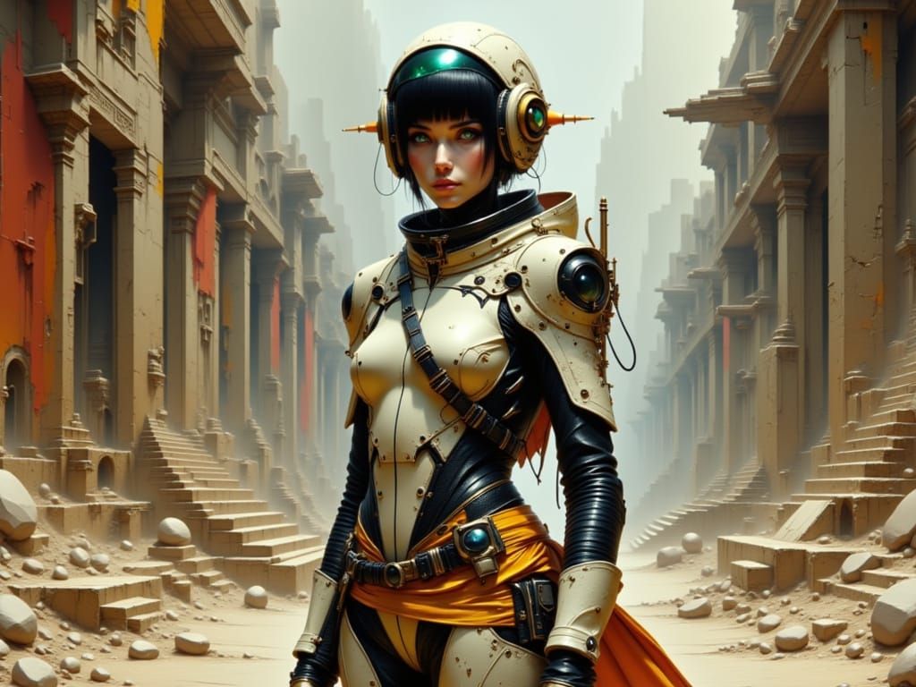 Intergalactic Archeologist Among Alien Ruins, Cinematic Real...