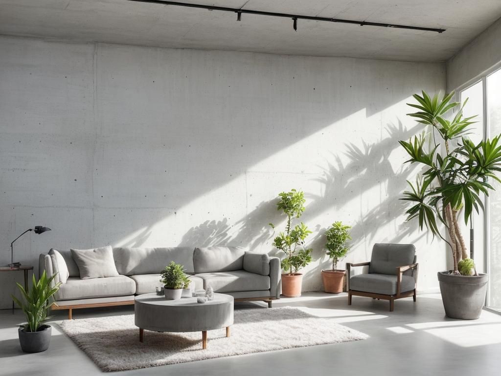 Modern White Loft Living Room with Concrete Wall