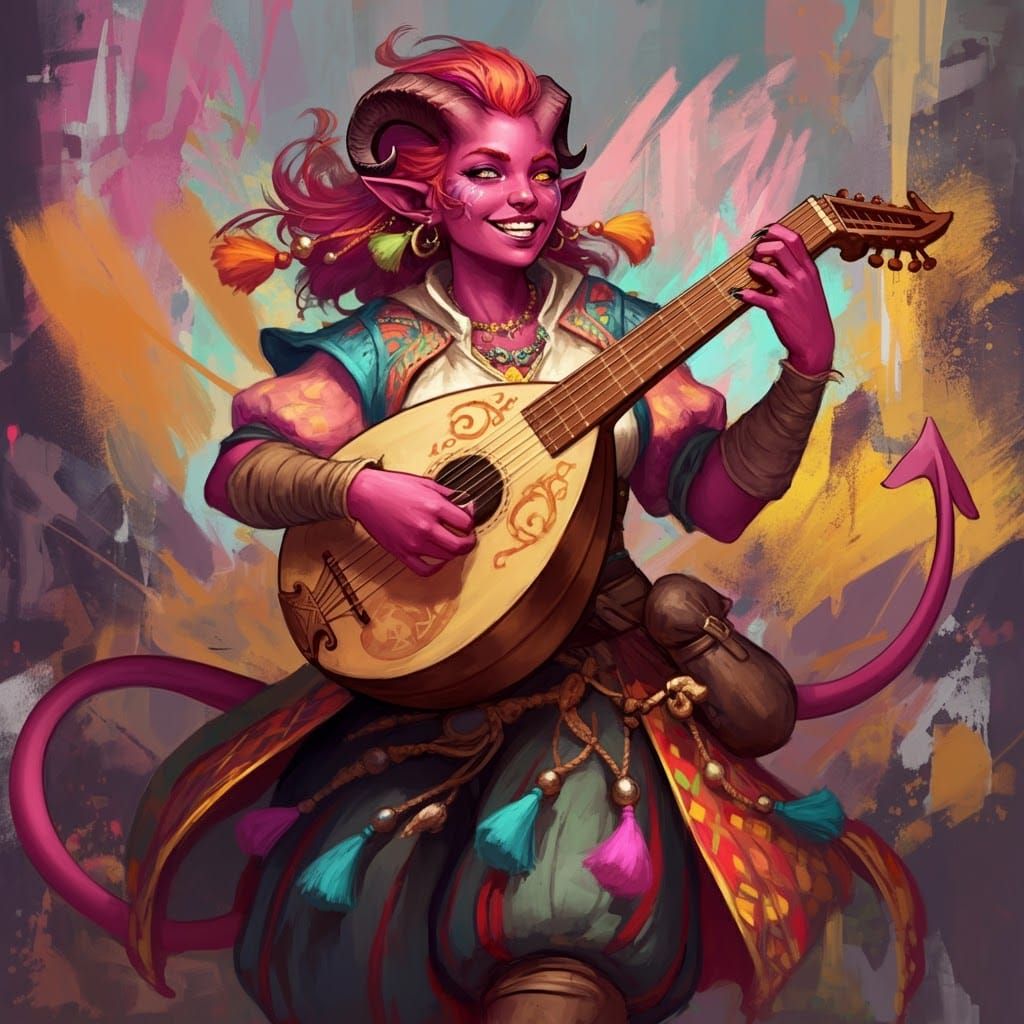 Tiefling Bard in Urban Graffiti Art Style