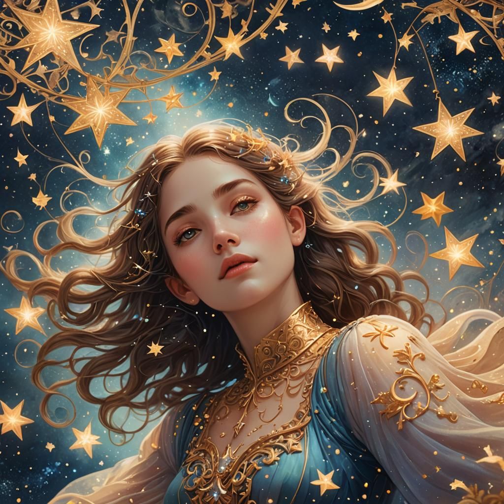 Celestial Fantasy Art: Girl Among Twinkling Stars