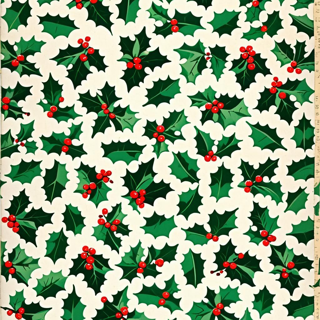 Vintage Holly Christmas Wrapping Paper Pattern