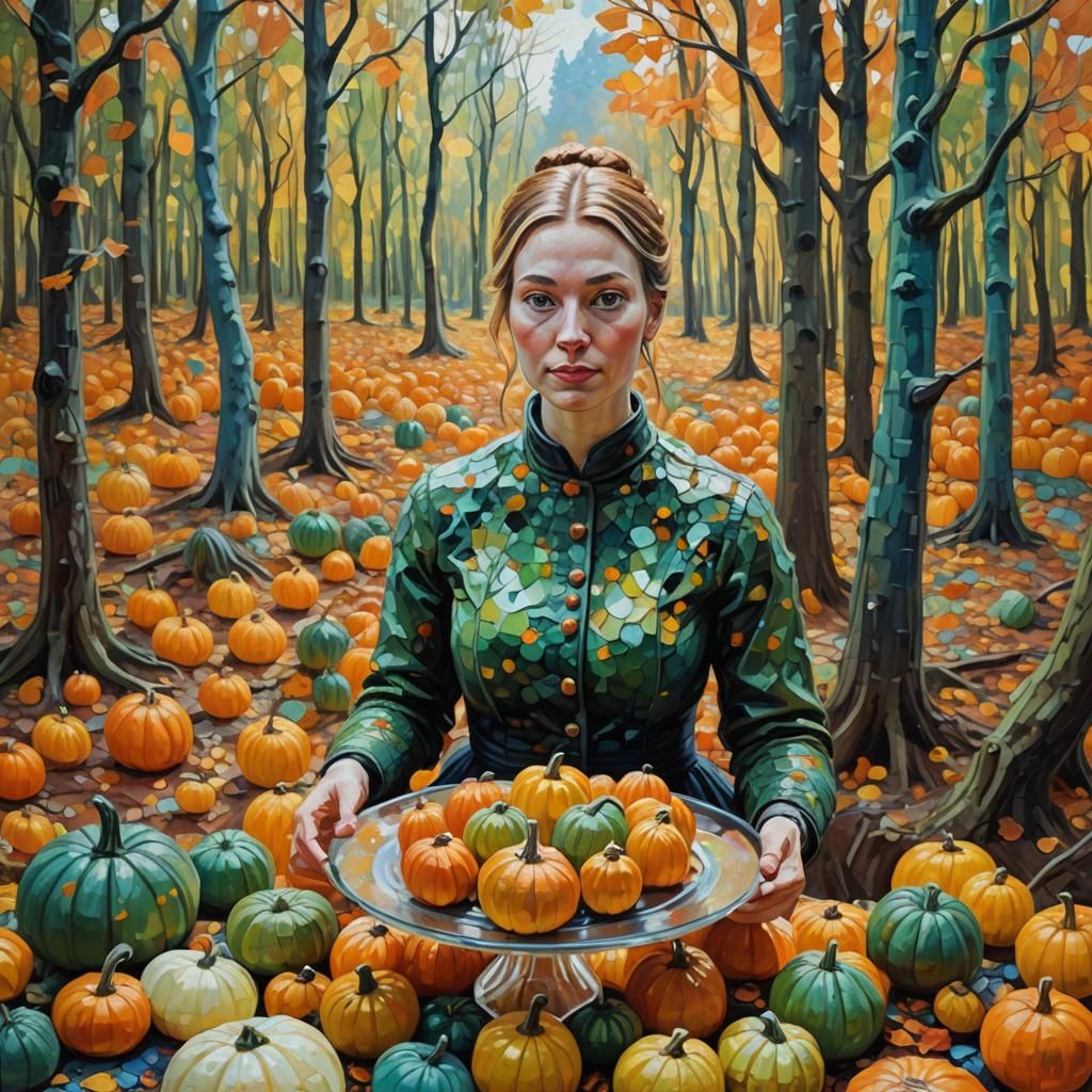 Gourd Cake in Autumn Sunlight, Expressionist Oil Painting