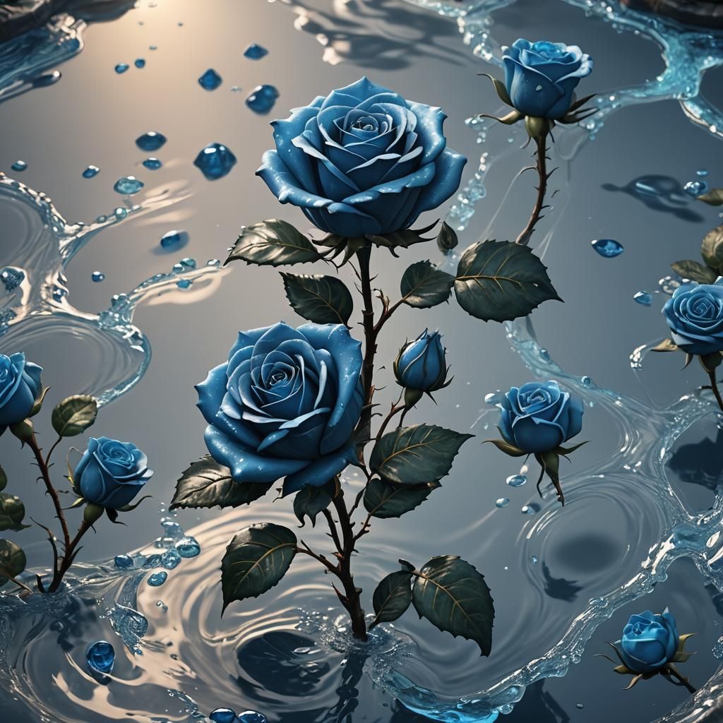 Sapphire Blue Sugar Rose in Detailed Matte Painting
