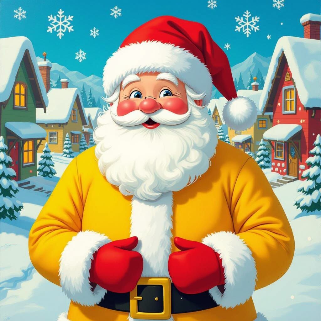 All Yellow Santa Claus in Pop Surrealist Style
