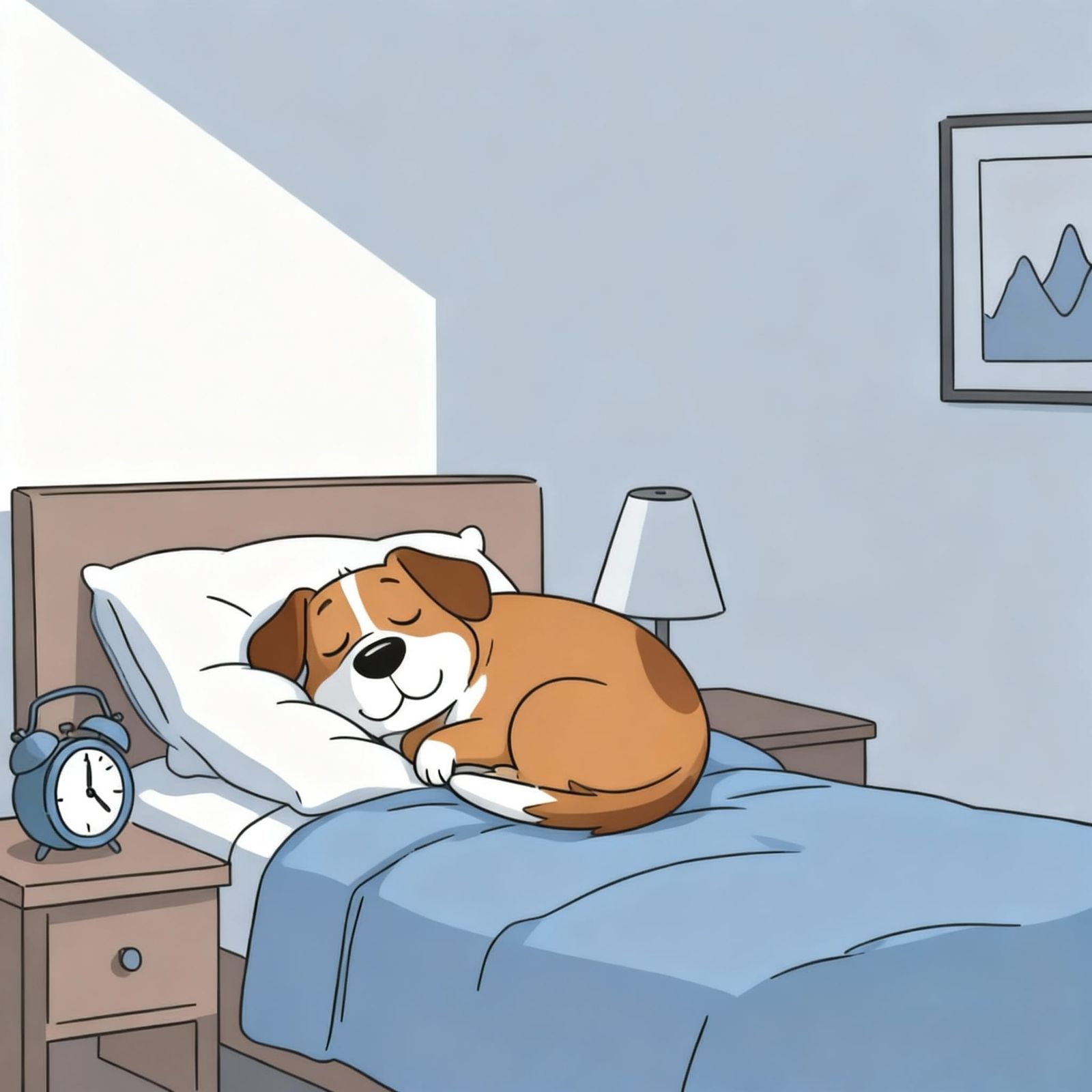 Minimalist Comic Art: Dog Jumps on Human in Bed
