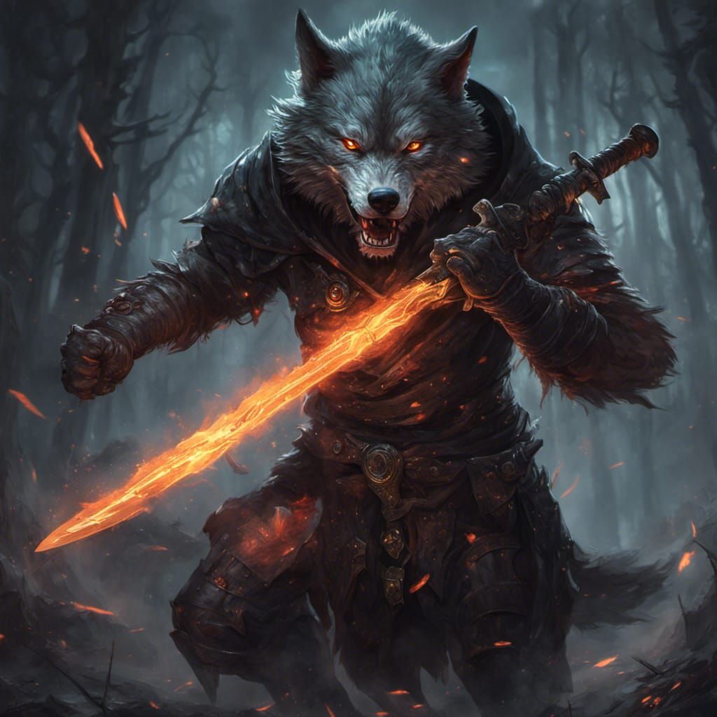 Fierce Hooded Wolf Warrior with Glowing Eyes