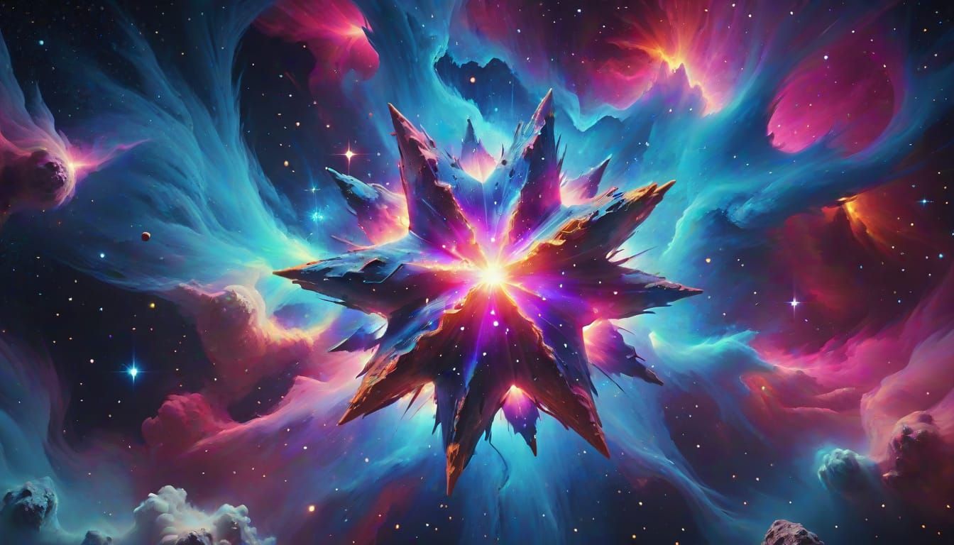 Spinning Star in Nebula: Surreal Oil Painting