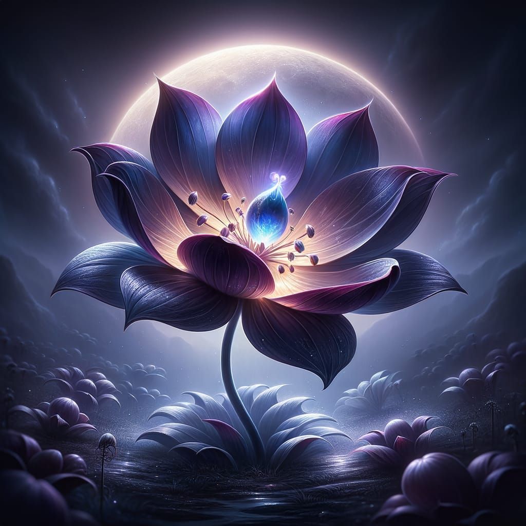 Sadflower: Glowing Blossom in Moonlight Fantasy Realm