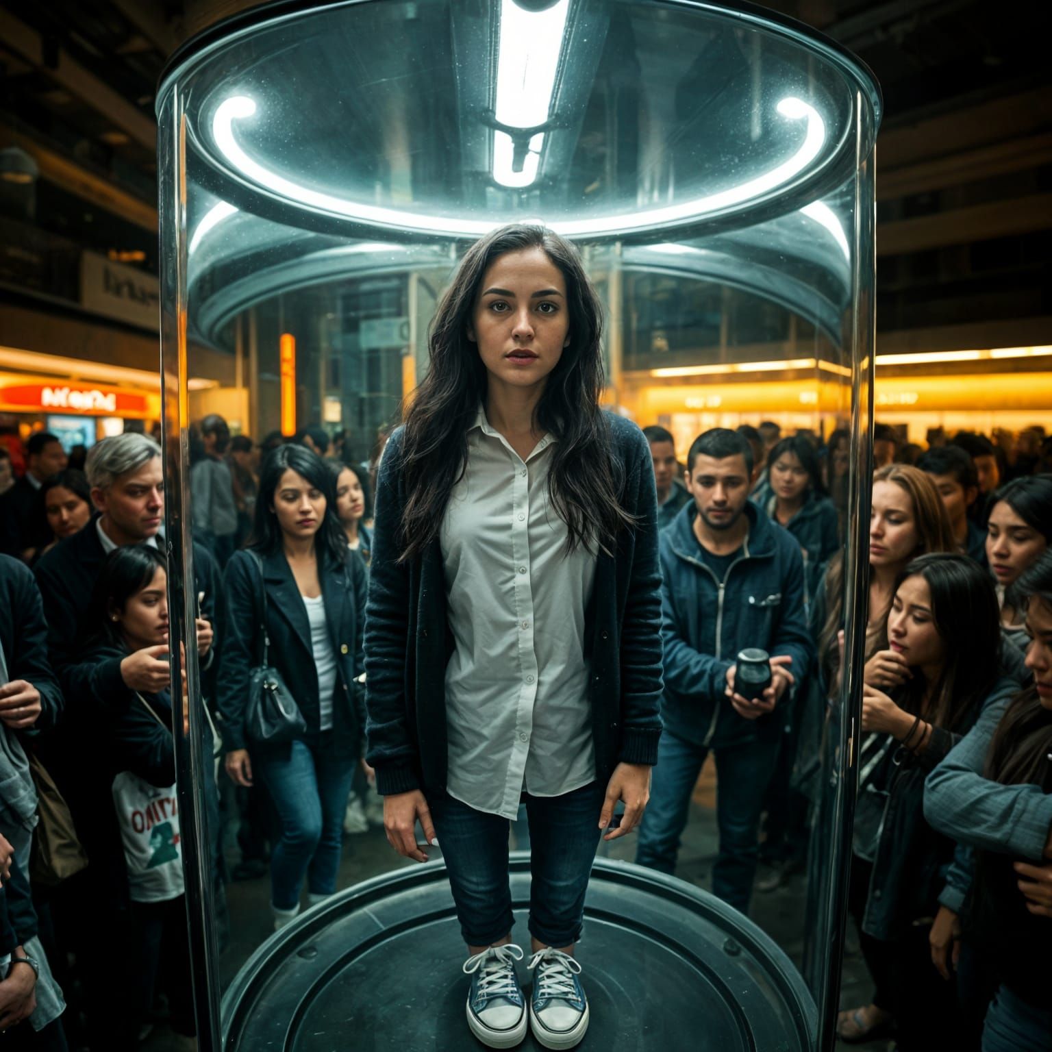 Woman Trapped in Glass Display as Public Shame