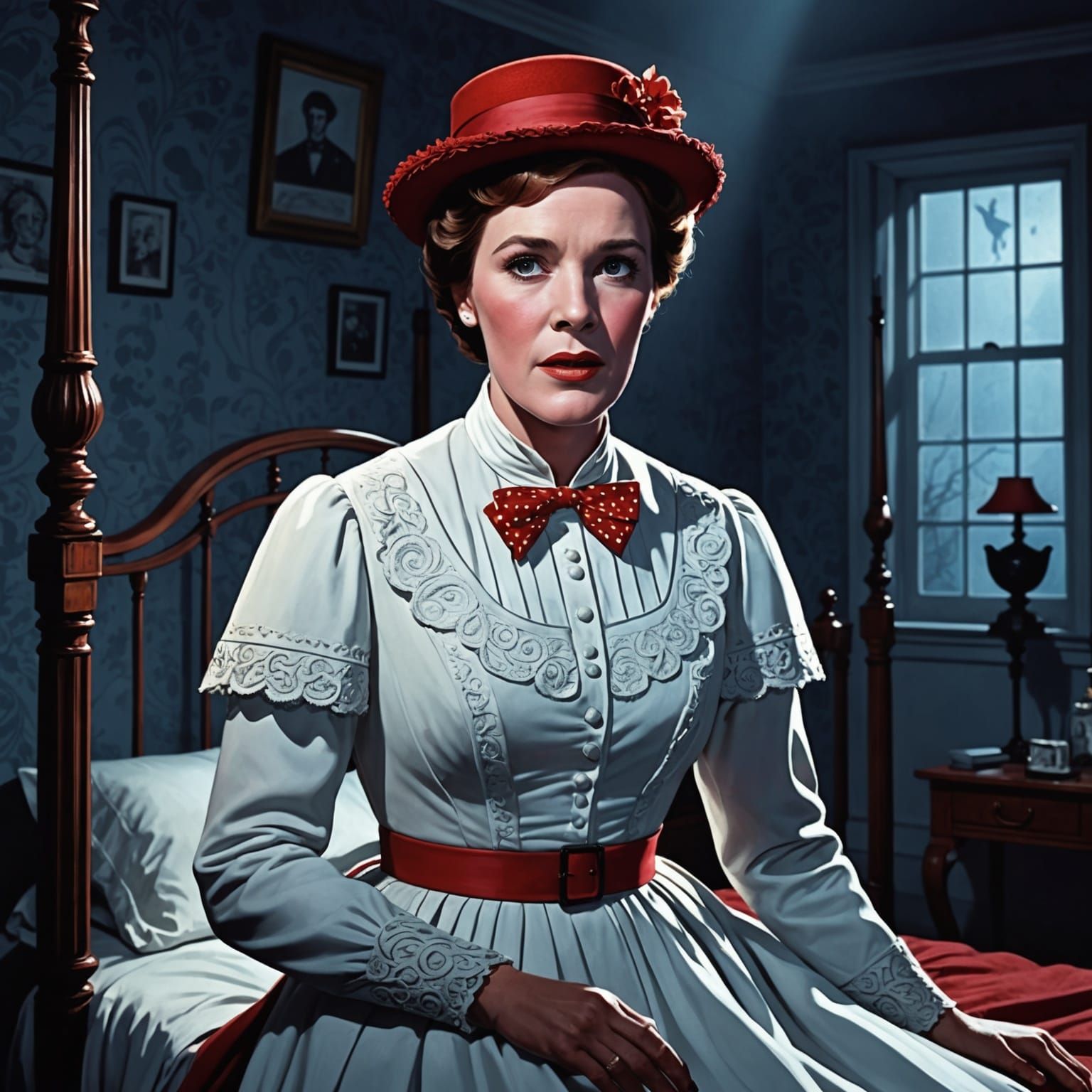 Mary Poppins as Monster in Dark Red Colors