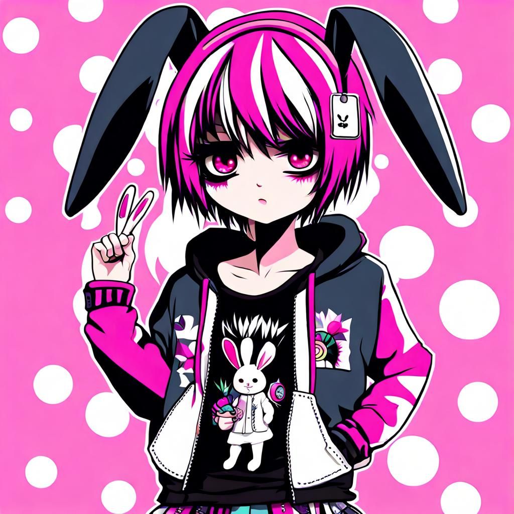 Colorful Emo Scene Femboy in Bunny Outfit