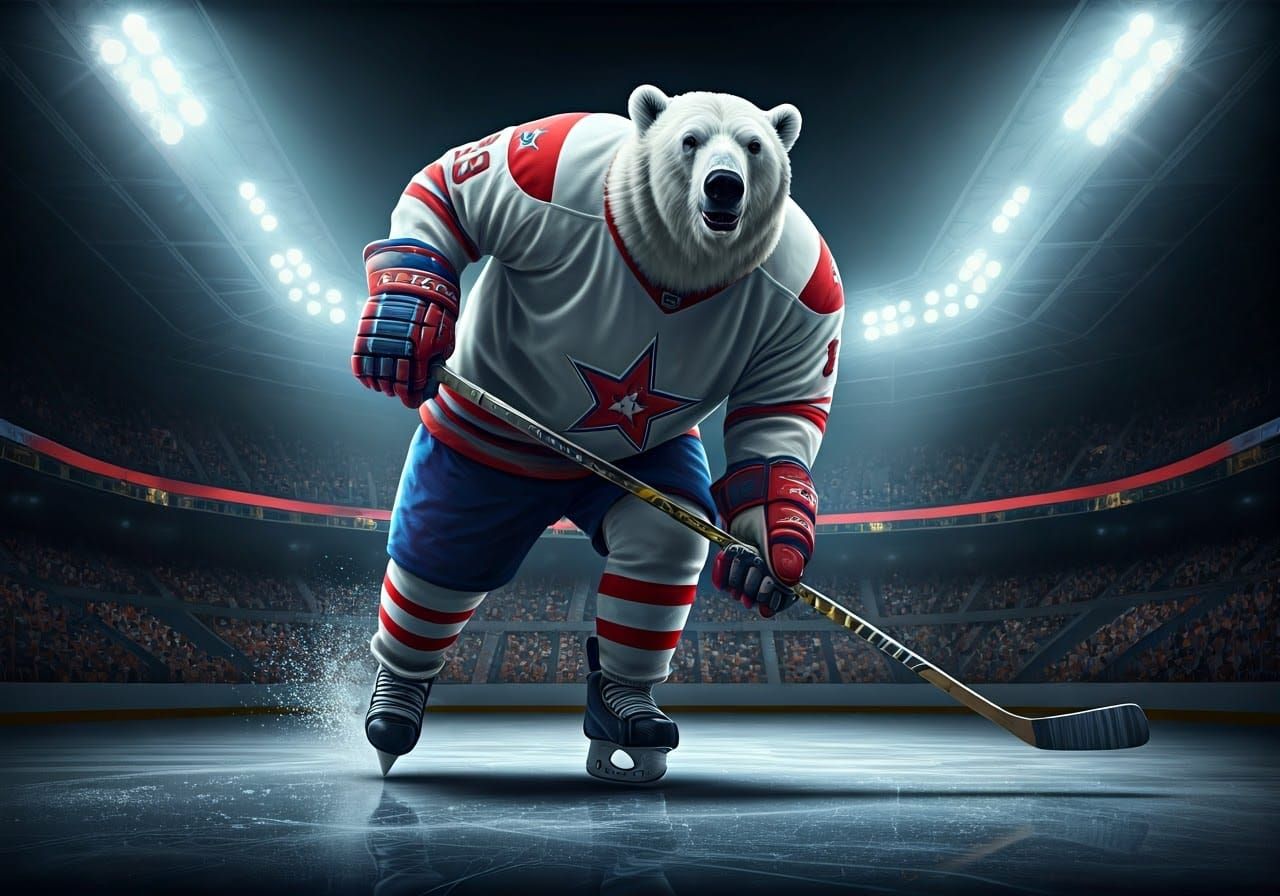 Polar Bear Hockey Enthusiast in Action