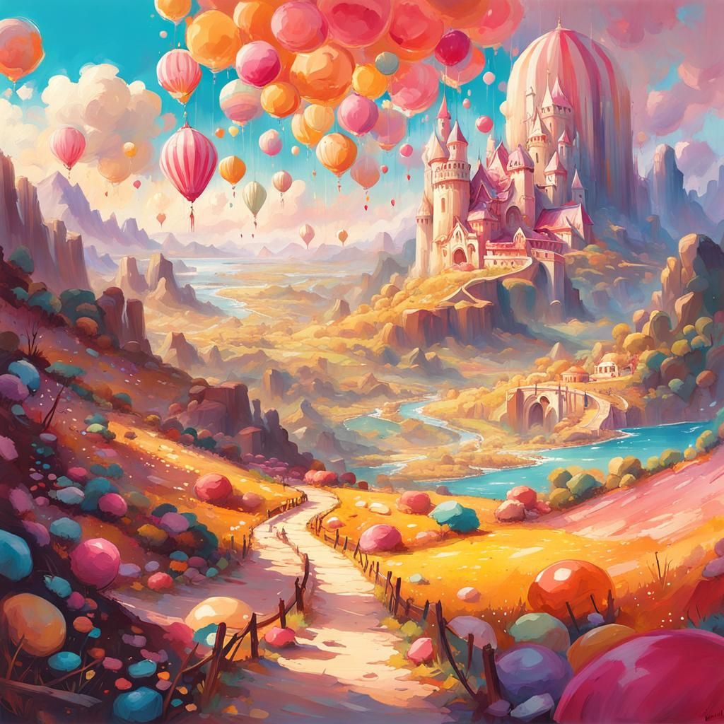 Candy Land Landscape in Digital Illustration Style