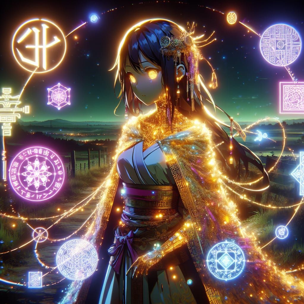 Anime Warrior in Rural Landscape