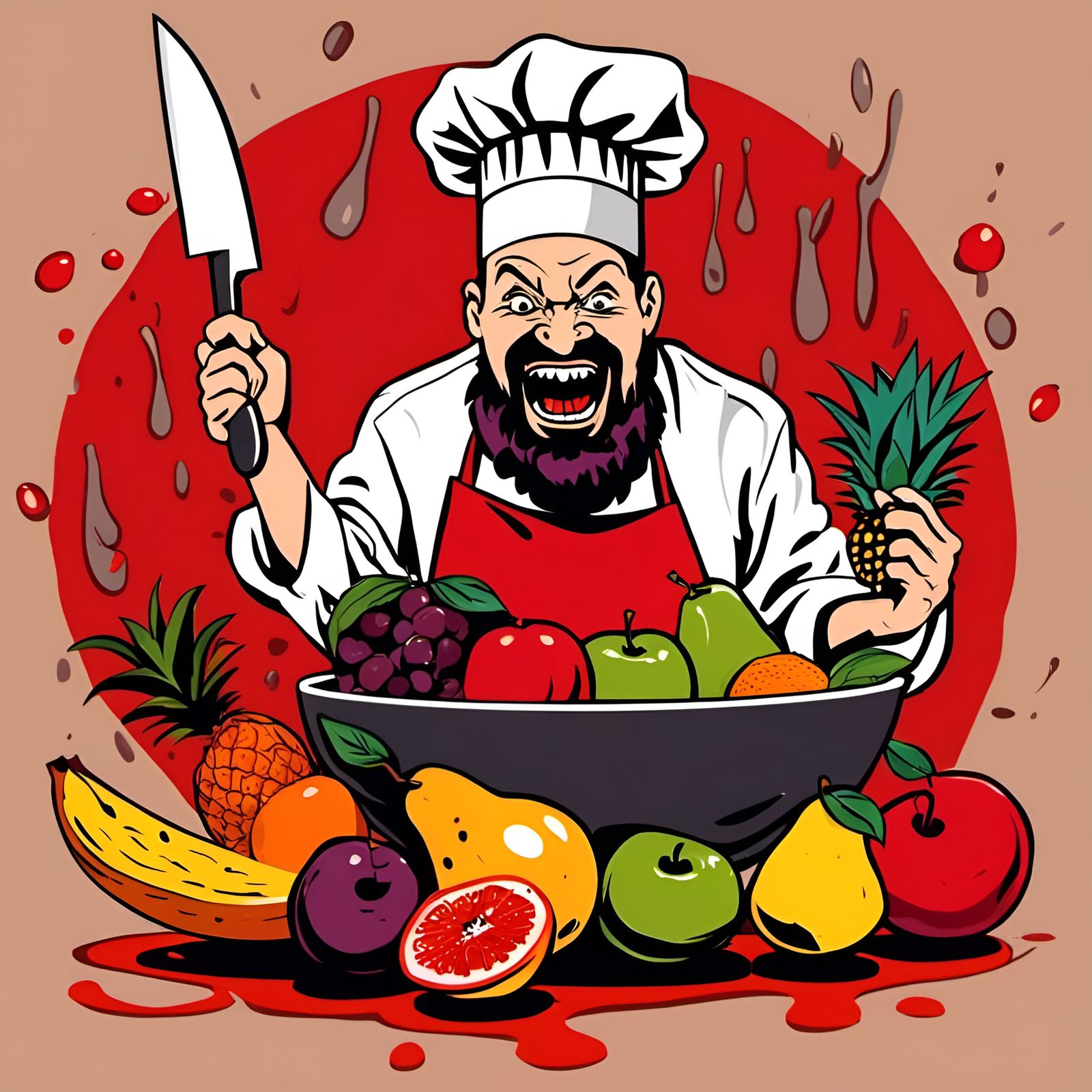 Terrified Fruit Still Life with Insane Chef