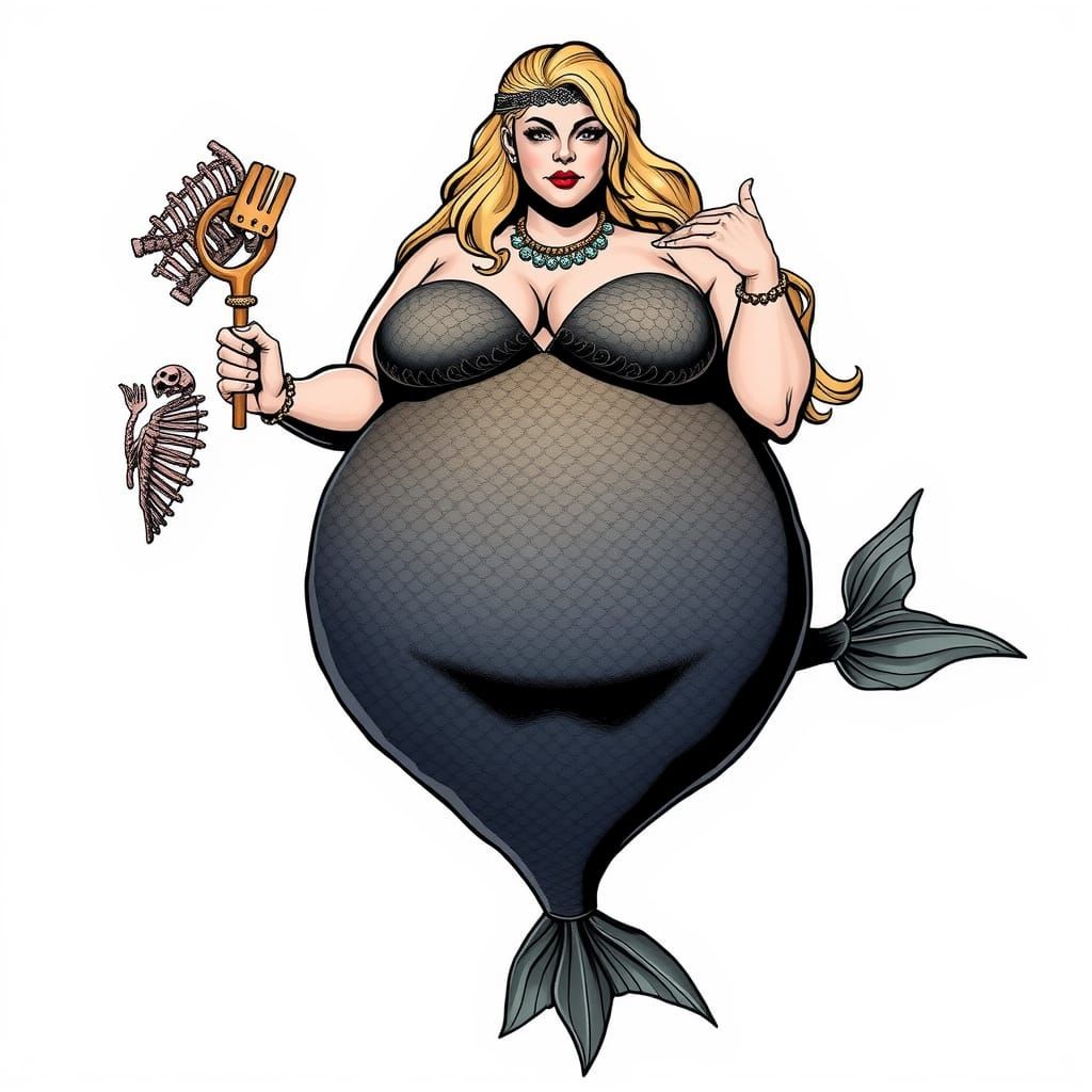 Glamorous Mermaid Combing Hair in Dystopian Setting