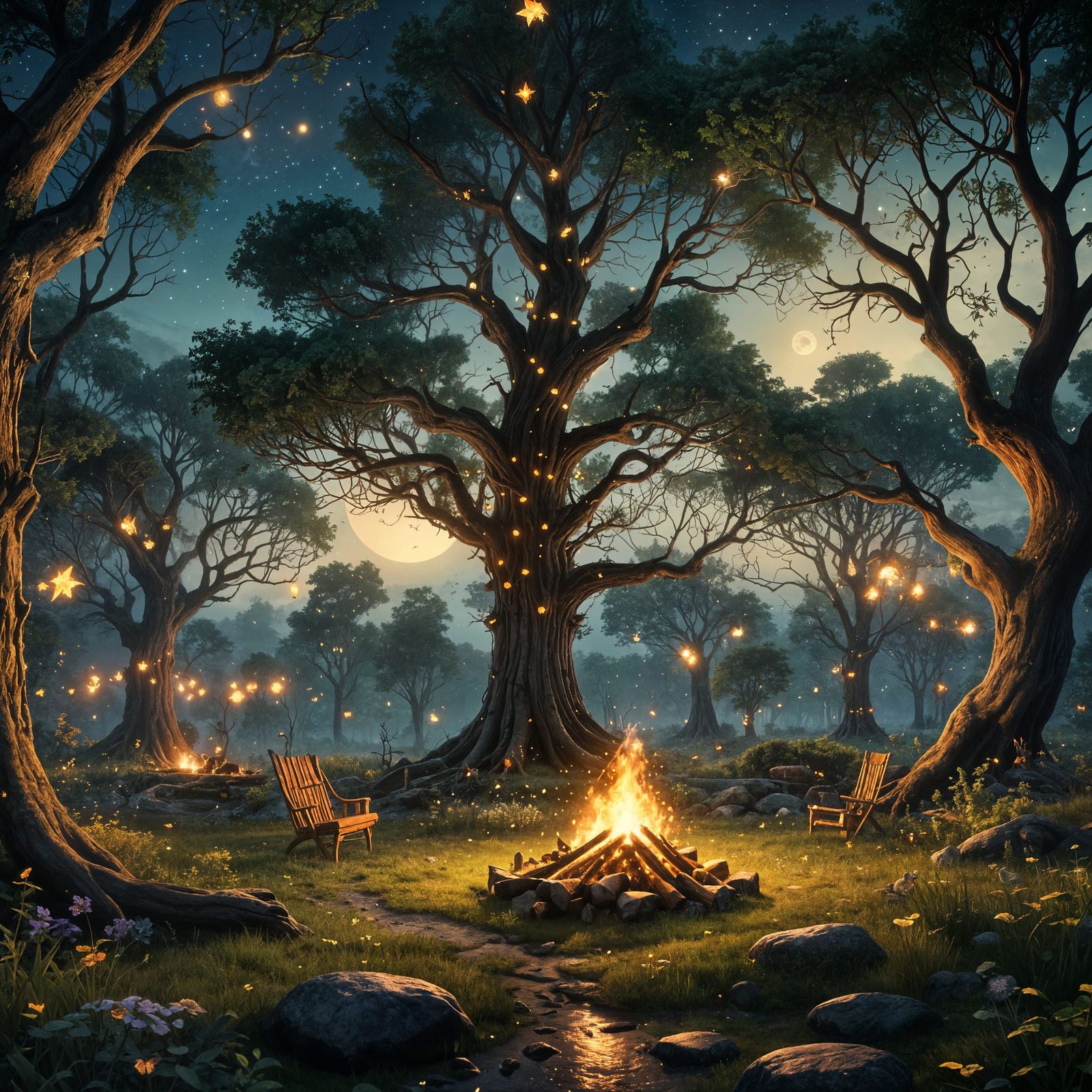 Bonfire Night in Fairy Forest: Fantasy Concept Art