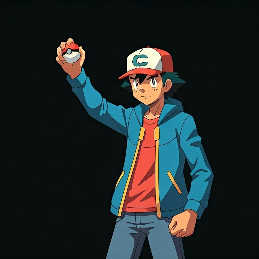 Ash Ketchum with Pokéball in Anime Style