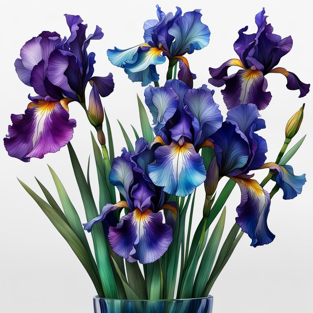 Irises in Vase: Alcohol Ink Style Floral Art