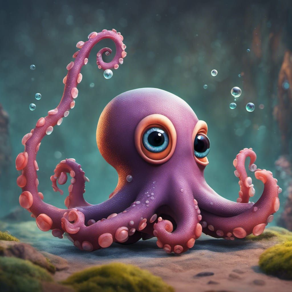 Cute Octopus Concept Art in Pixar Disney Style