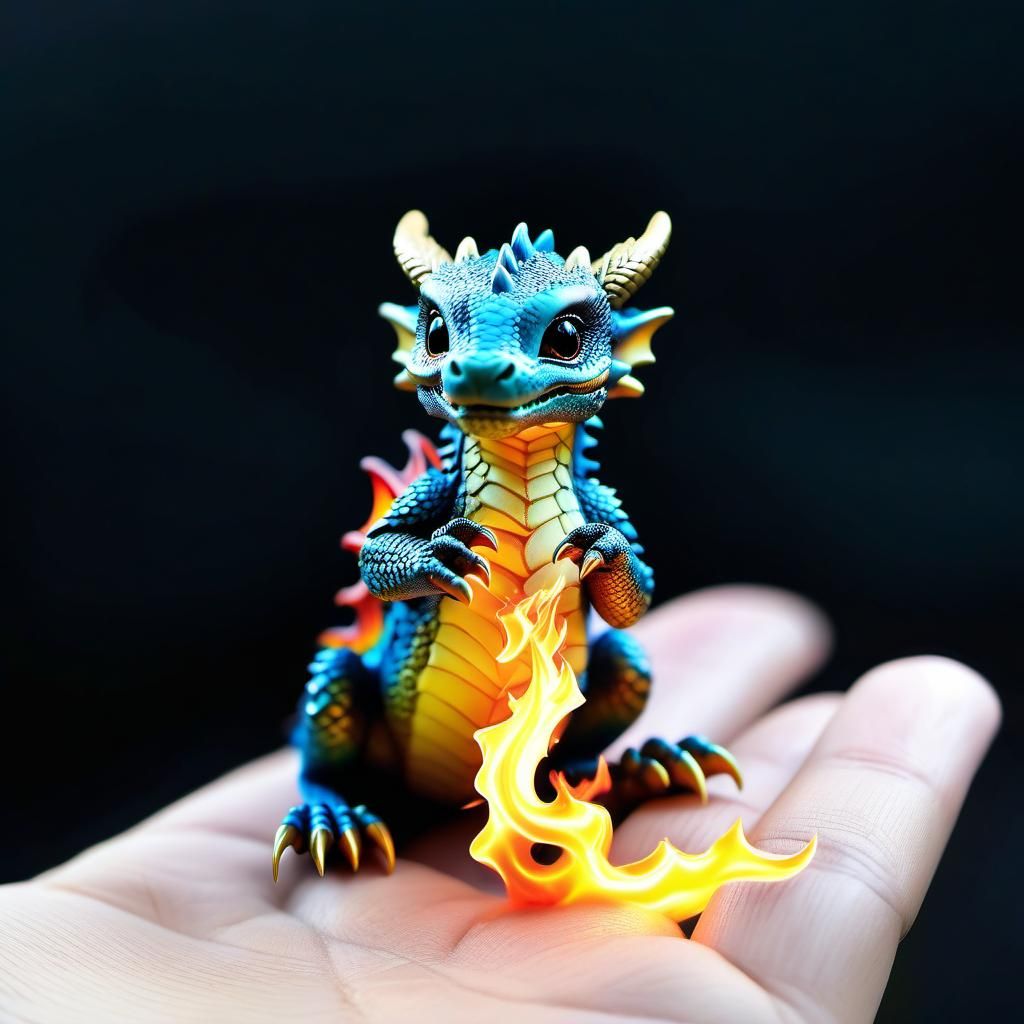 Fire-Breathing Dragon Cub in Mystical Woodland Setting