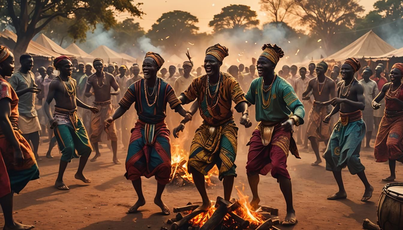 Joyful African Village Festival in Afrofuturism Style