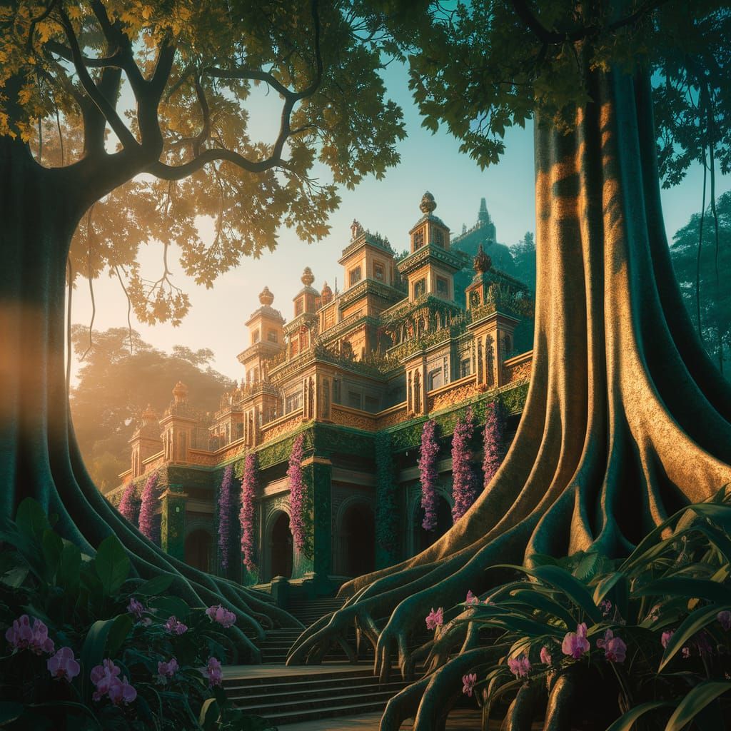 Amazon Rainforest Palace in National Geographic Style