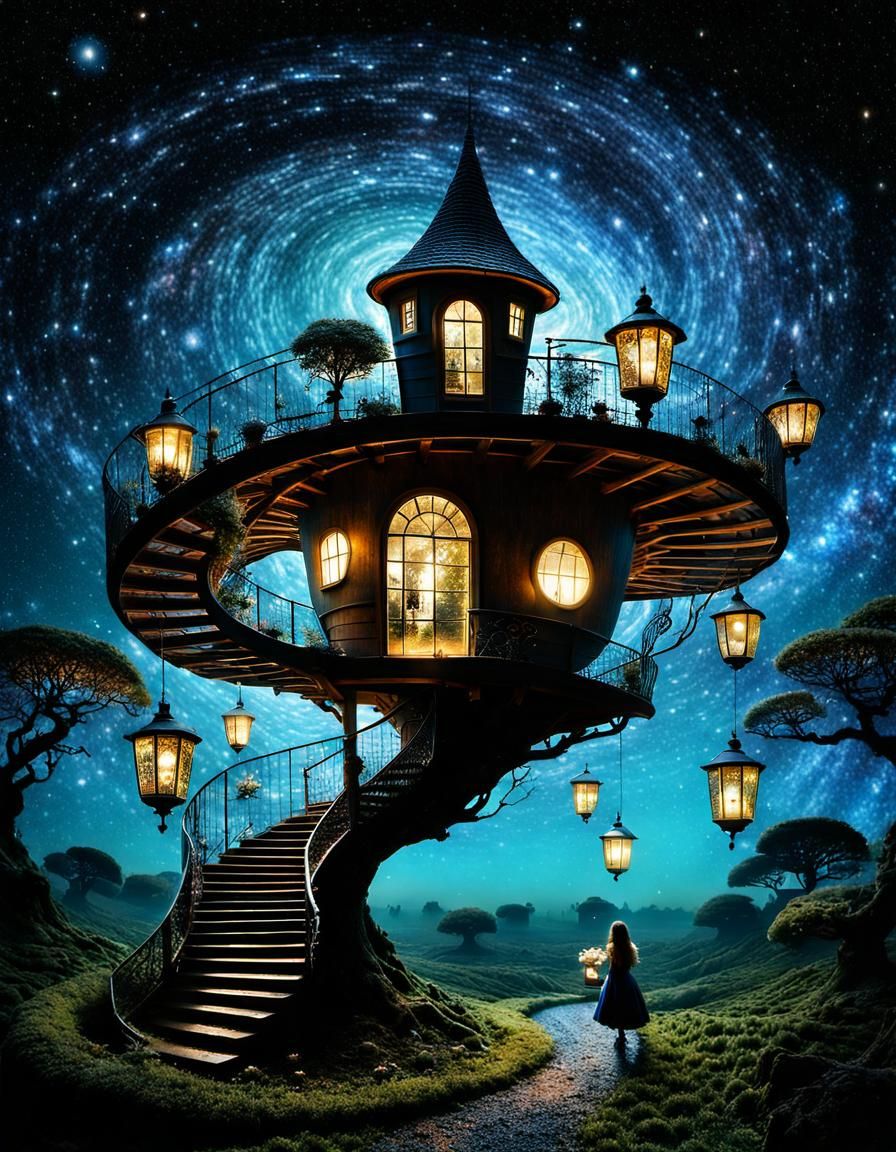 Luminous Spiral Farm with Fairy Teacup House