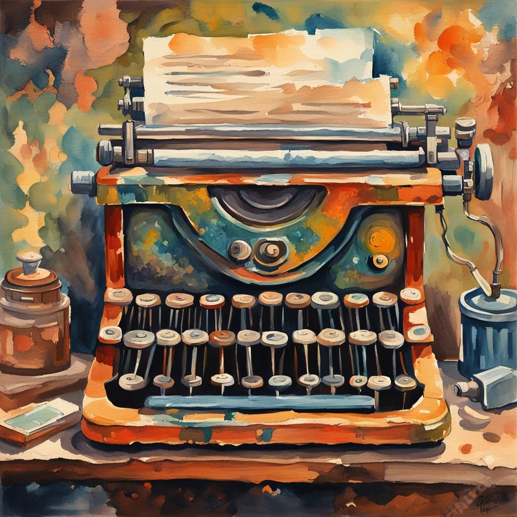 Vintage Typewriter in Gouache Style