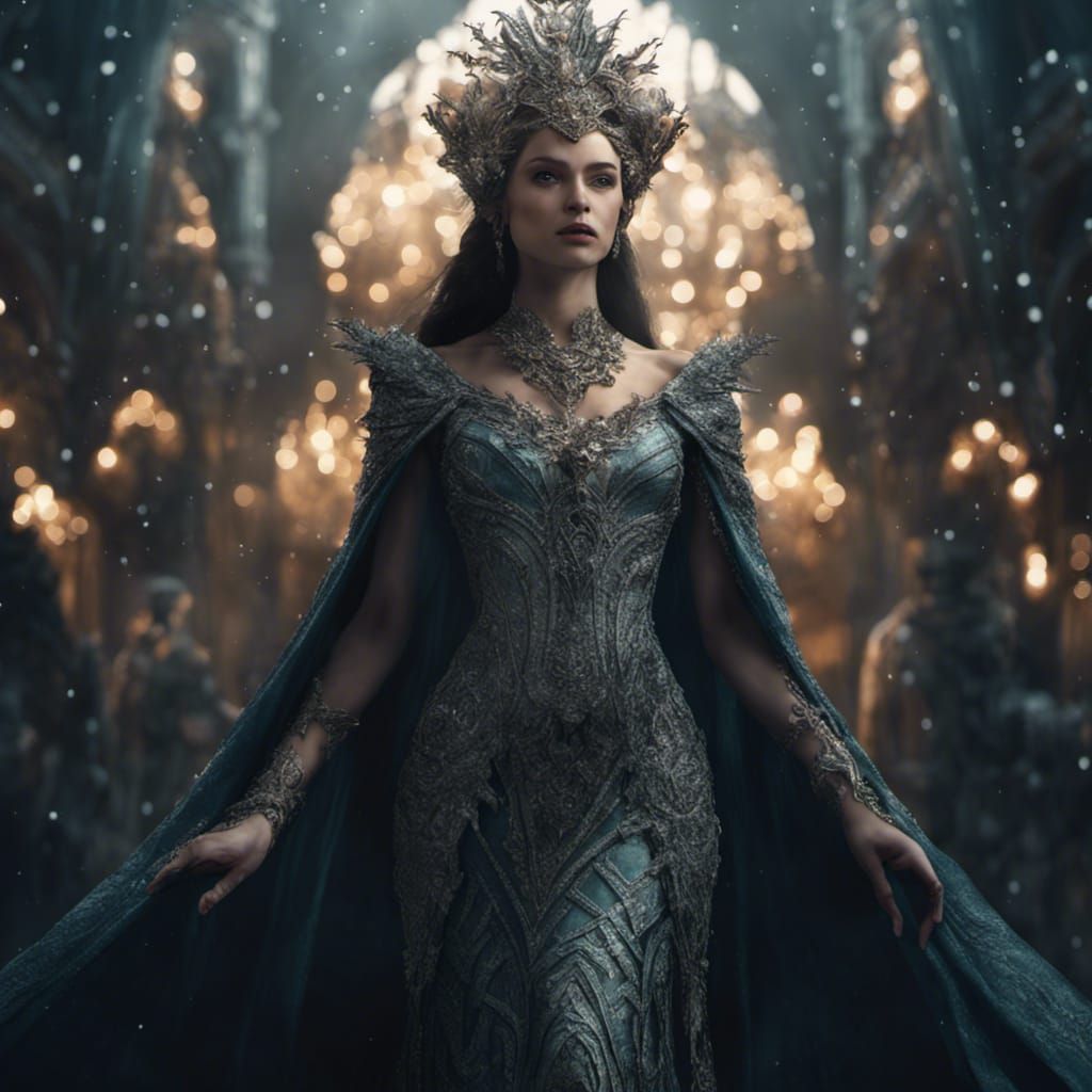 Winter Elf Queen in Silk Gown: Digital Matte Painting