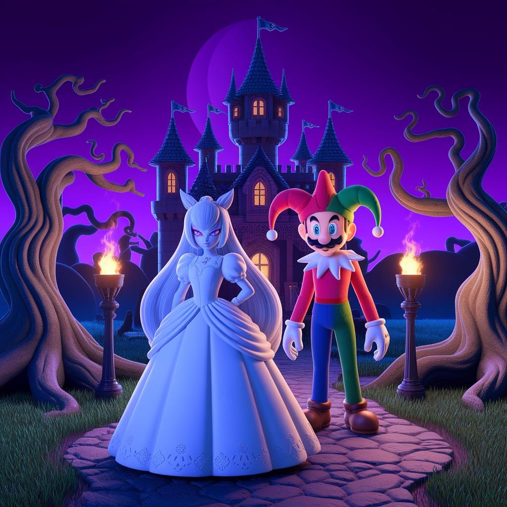 Photorealistic Lady Timpani and Dimentio in Haunting Castle ...