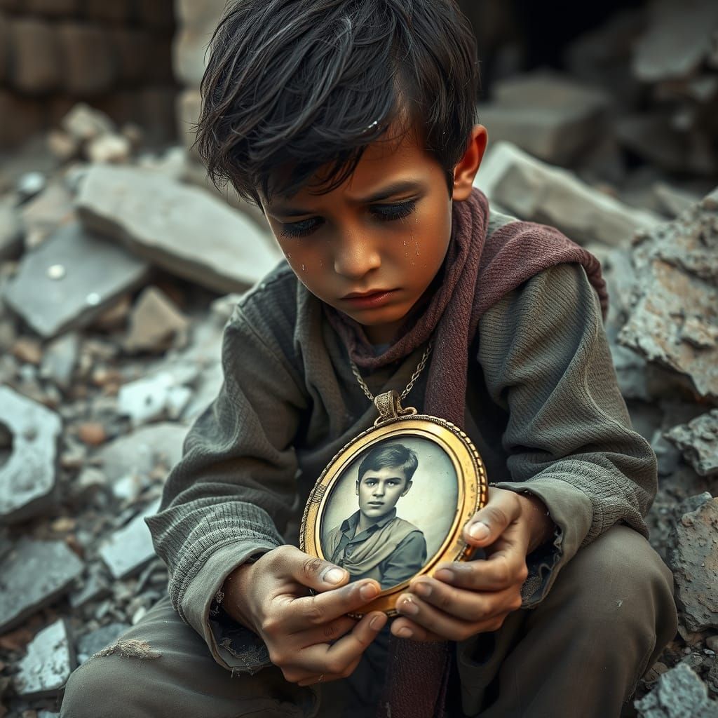 Young Arab Boy Mourns Father in Devastated Home