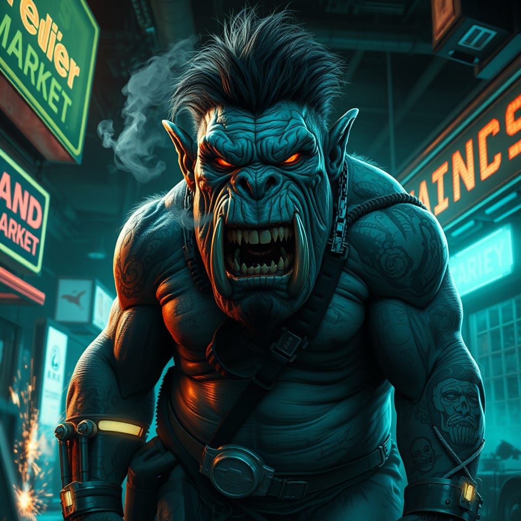 Cyberpunk Bouncer in Neon Megacity