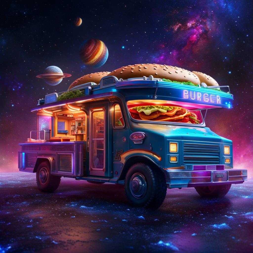 Hyperrealistic Cosmic Burger Shop Space Truck