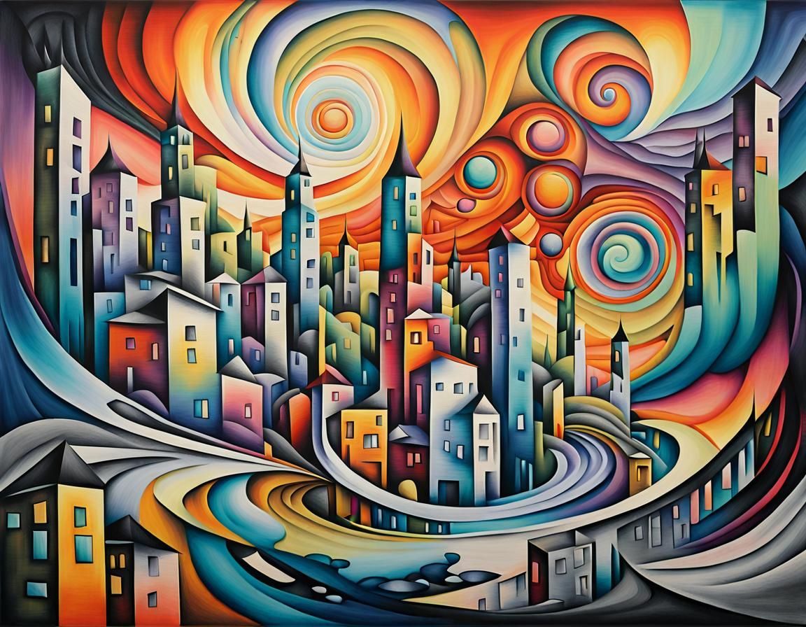 Cubist Dreamscape Unfolds in Melting City