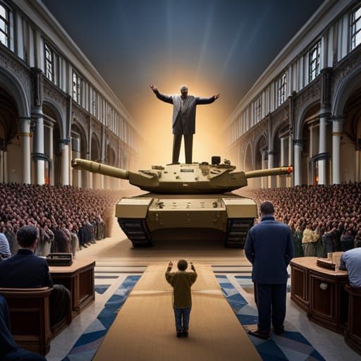 People Worshiping M1 Abrams Tank in Church